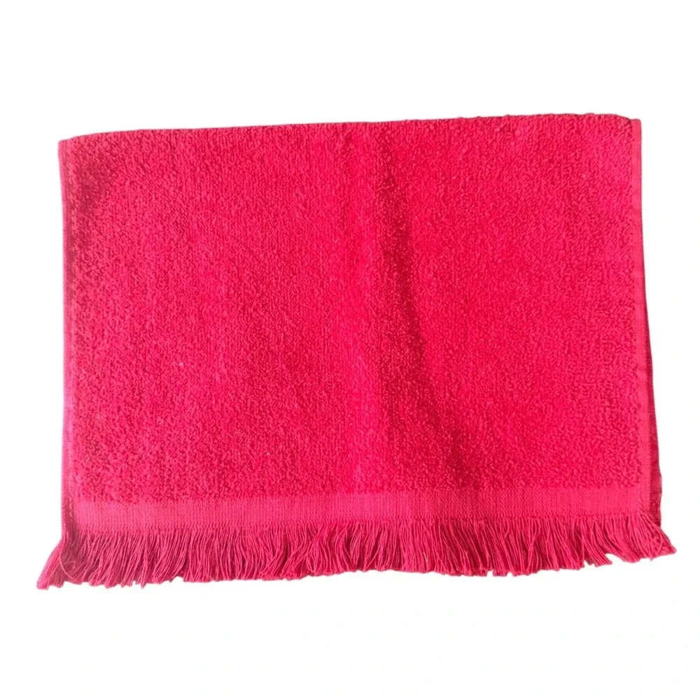 Handmade Christmas Decor Fingertip Towel - Vintage Cannon Red with Holly Trim